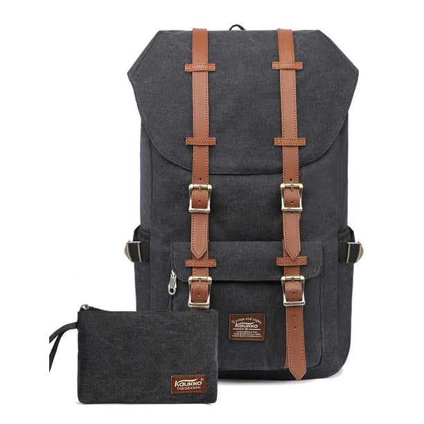 Mochila KAUKKO de viaje escolar flexible 22L para portátil 15 Lienzo Negro E5-1black2pcs