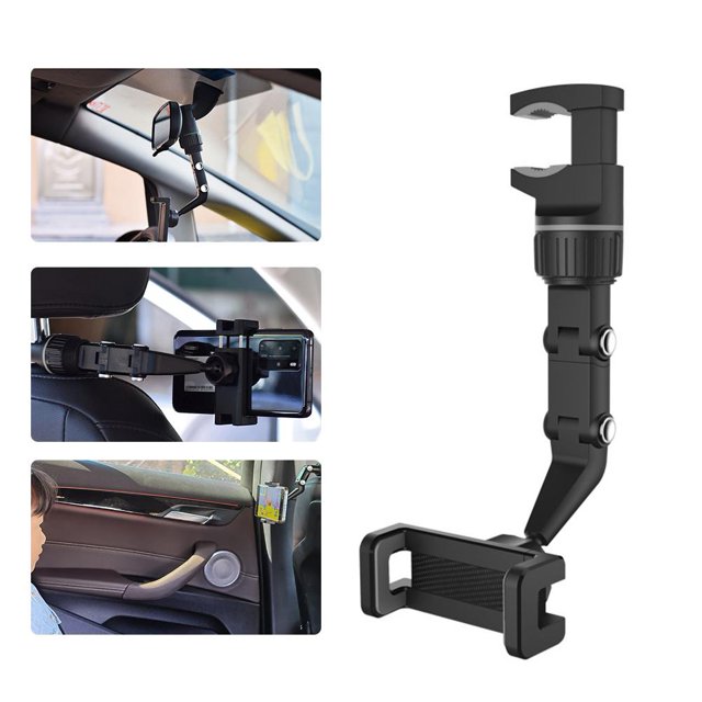 Soporte universal para montaje de teléfono con espejo retrovisor de coche Ocultar estante de clip (negro)