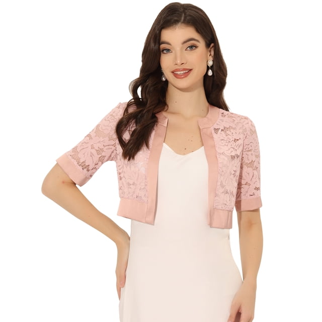 Bolero de encaje con hombros descubiertos para mujer Allegra K Cárdigan corto Rosa XS
