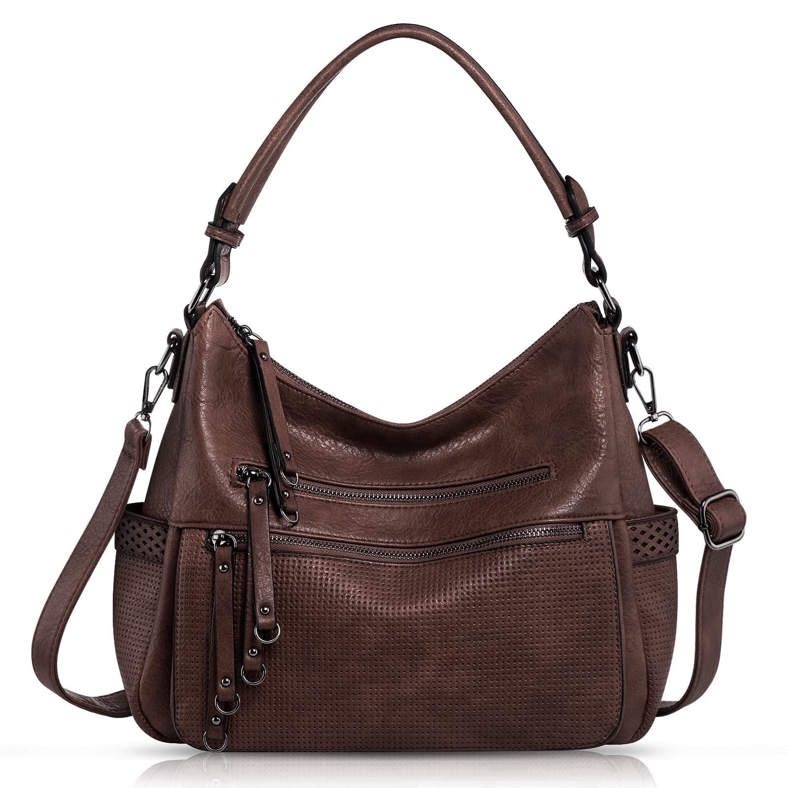 Capamaster Large Capacity Vintage Hobo Bag | Retro PU Leather 2-Way Shoulder Crossbody Purse for Women Coffee