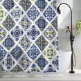 Blue Floral Pattern Shower Curtains for Bathroom, Yellow Flowers ...