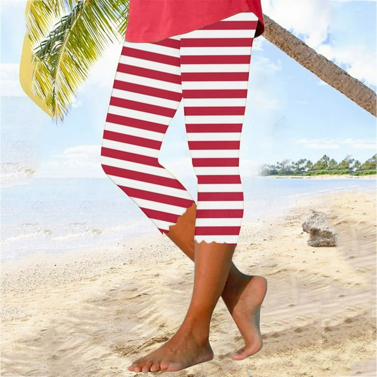 Womens Summer Work Pants Yoga Pants for Women High Waisted Pants Womens Gym Leggings Slimsation Pants Women s Stripe Printing Capris Matching Fitting Pants Walmart