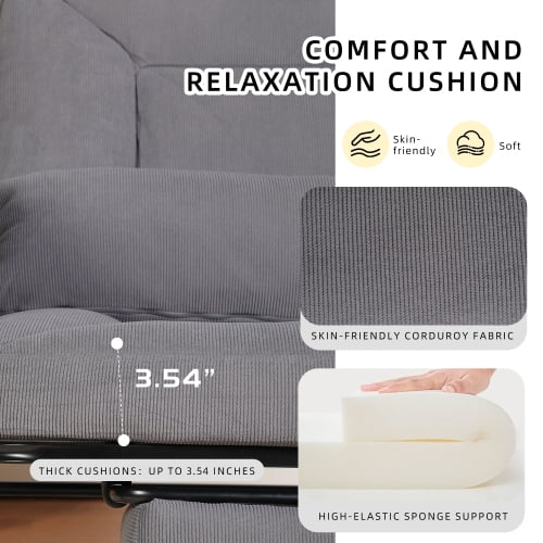 Oversized Corduroy Nursery Glider Rocker Recliner, Pull-Out Footrest, Adjustable Backrest, Grey
