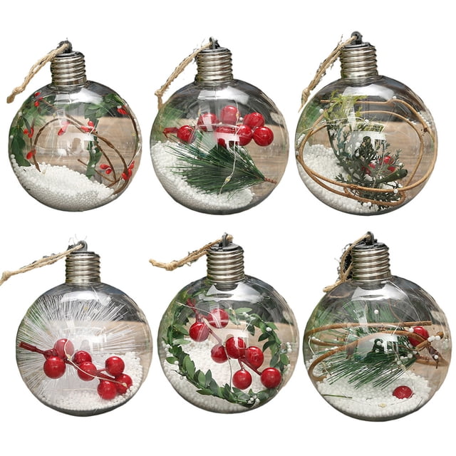 Bolas de Navidad brillantes con colgantes de luz LED, bolas recargables, adornos colgantes para árbol de Navidad para fiesta, 6 uds.