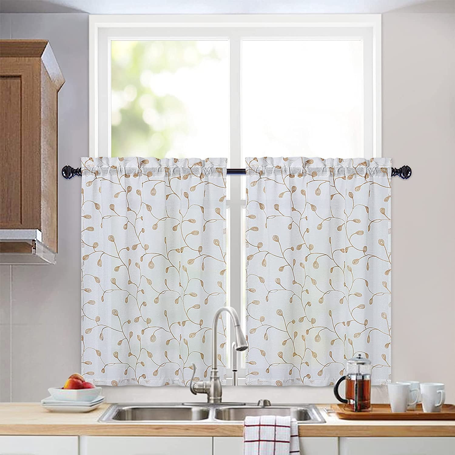 Mulanimo Embroidered Sheer Tier Curtains, for Kitchen, Bedroom, Living