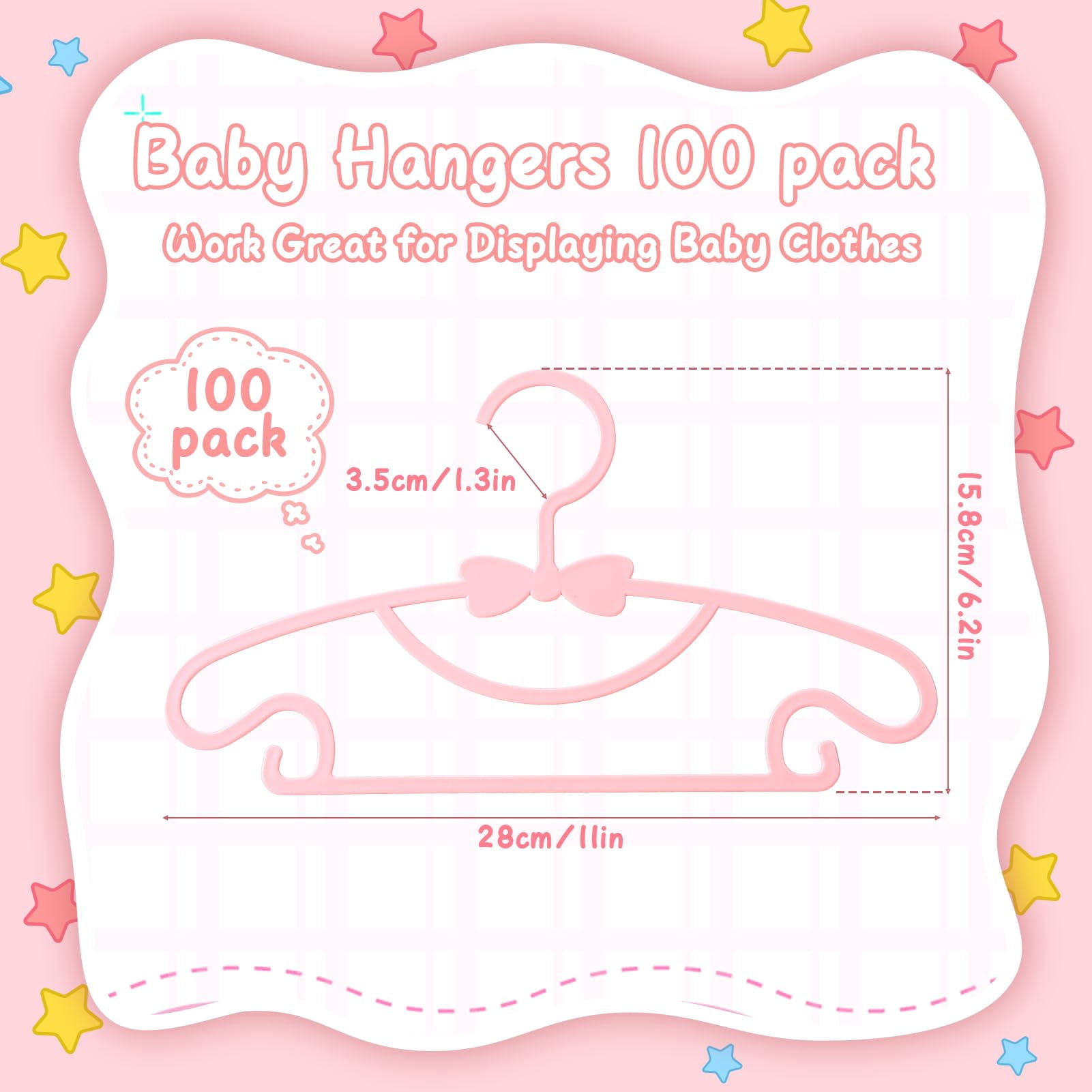 Plastic Closet Hangers 100 Pack Pink For Infant Clothing