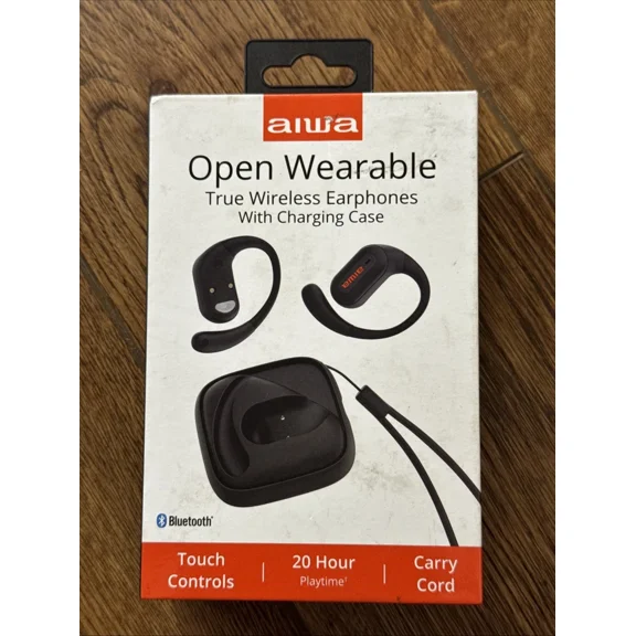 (Open Box) AIWA OPEN WEARABLE TRUE WIRELESS EARPHONES WITH CHARGING CASE - BLACK