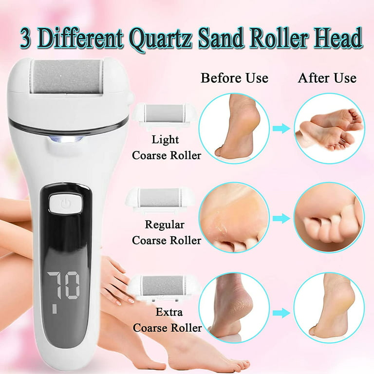 Electric Foot Callus Remover,Rechargeable Electronic Foot File Pedicure  Kits,3 Grinding Heads Waterproof Foot Scrubber File,Feet Scrubber Dead Skin