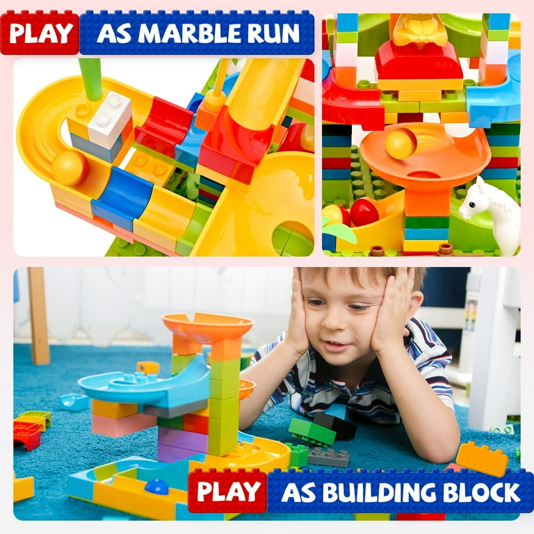 TOPFOX Marble Run Toy Set, 243PCS STEM Building Blocks, 2-in-1