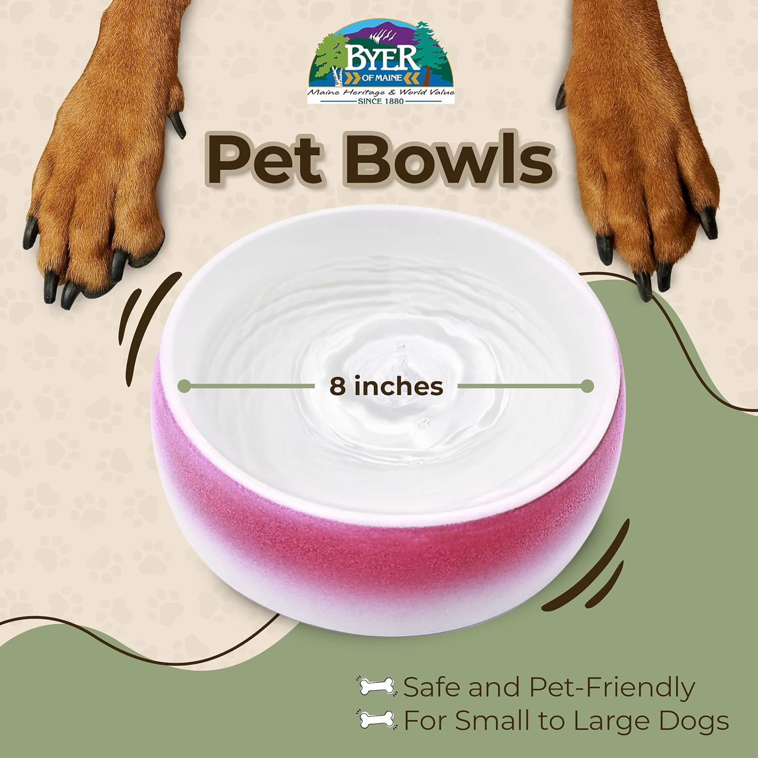 JFTER Pet Bowl – High-Fired Porcelain Stoneware, Food-Grade Safe, Dishwasher Safe, Non-Slip Dog Bowl for Large Breeds in Roll Over Red