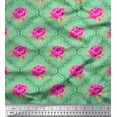 thumbnail image 1 of Soimoi Tissu Crêpe polyester Design Quatrefoil, Imprimé Floral Feuilles & Roses Tissu au Mètre 42 Pouces de Large, 1 of 3