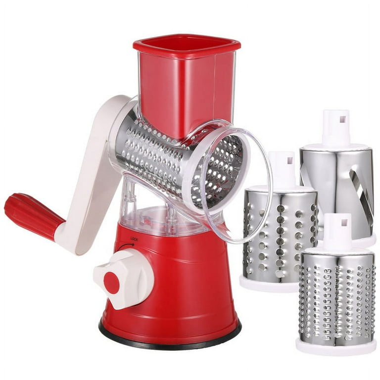 Vegetable Spiralizer, Rotary Cheese Grater, Vegetable Slicer with 3  Detachable Drum Blades Effiently Cheese Grinder for Vegetables, Nuts,  Etc,Red