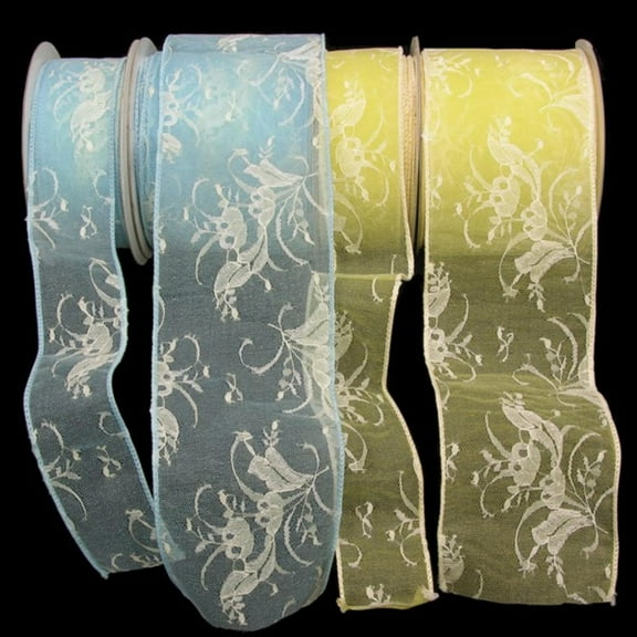 The Ribbon People Light Blue Floral Lace Wired Craft Ribbon 2" x 40 Yards