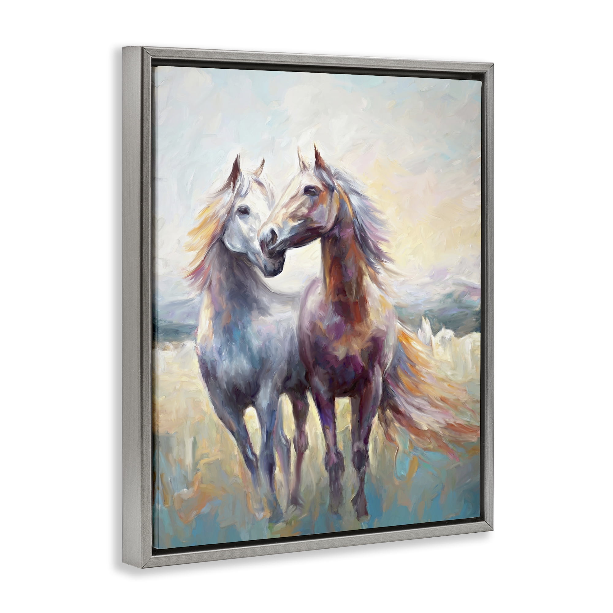 Stupell Industries Galloping Horse Pair Animals & Insects Painting Gray Floater Framed Canvas Art Print Wall Art, 17 x 21