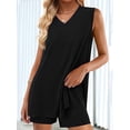 thumbnail image 4 of Women'S 2 Piece Shorts Sets V Neck Long Tank Tops High Waisted Loose Fit Matching Travel Outfits Black S, 4 of 8