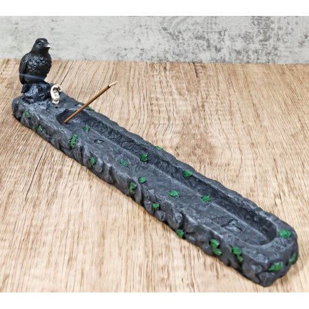 Edgar Poe Raven Crow On Skull Skeleton Hand Graveyard Tombstone Incense Burner