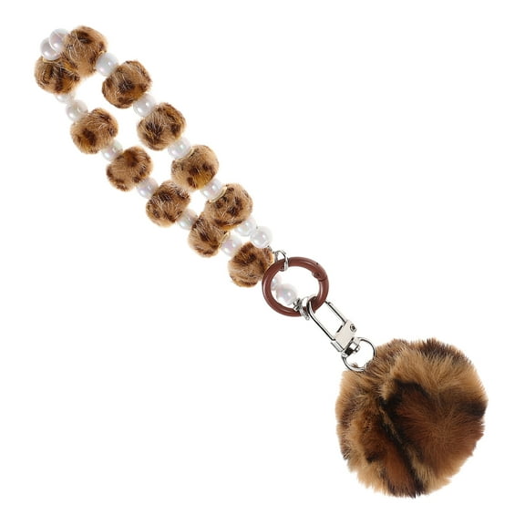 ROSENICE 1Pack Pom Pom Keychain Leopard Print Ball Plush Metal Wristlet Bag Charm for Women Daily Use