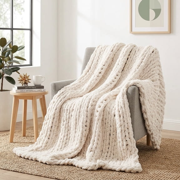 Chunky Knit Throw Blanket For Couch 50'' X 60''