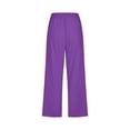 thumbnail image 5 of Pantalones capris para mujer, algodón y lino, holgados, color morado, talla L, 5 of 5