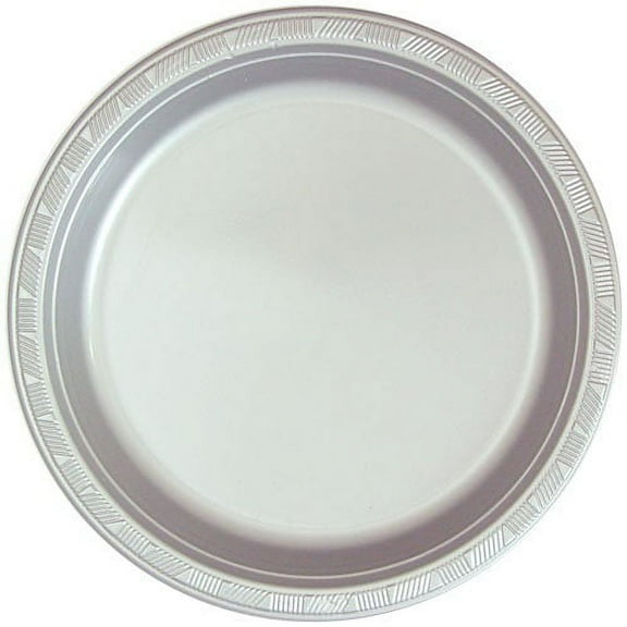 Hanna K Plastic Plates, Round, 10", Silver, 50 Ct