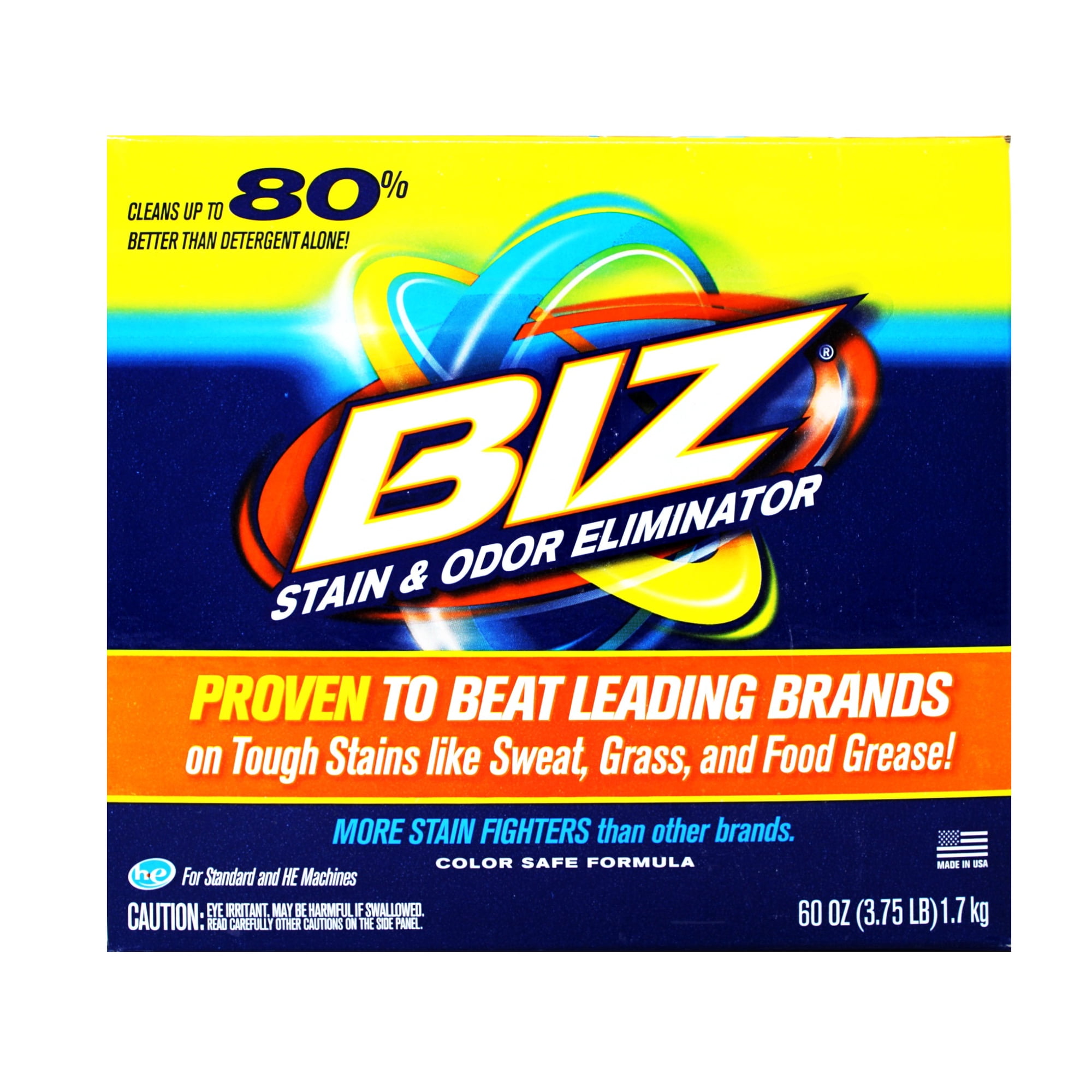 Biz Laundry Detergent Powder Booster, Stain & Odor Removal, 60 Ounces (Pack of 3)