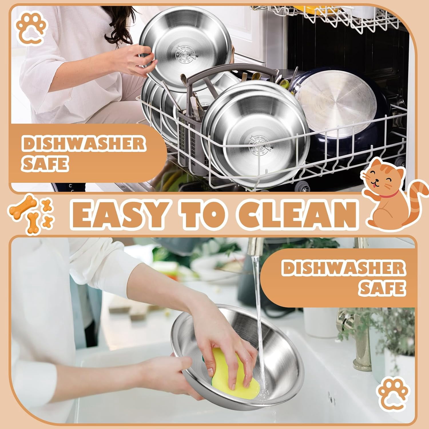 Cat Bowls,12Pcs Stainless Steel Cat Food Bowls,Replacement Whisker Fatigue Relief Cat Bowl,Shallow Cat Food Dish Bulk for Elevated Stand,Dishwasher Safe,for Small Dogs and Cats(5.5 Inch)