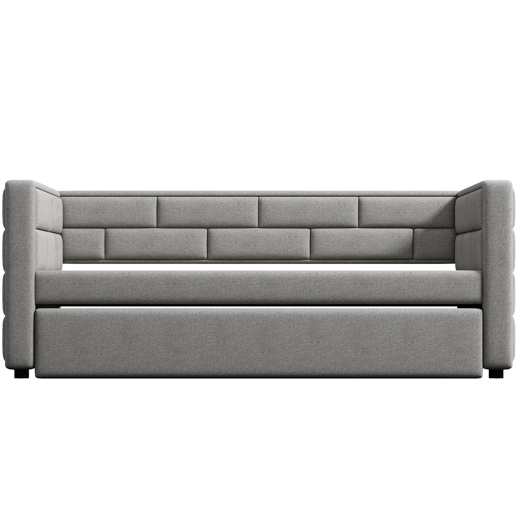 Euroco Upholstered Twin Size Daybed with Trundle, Gray