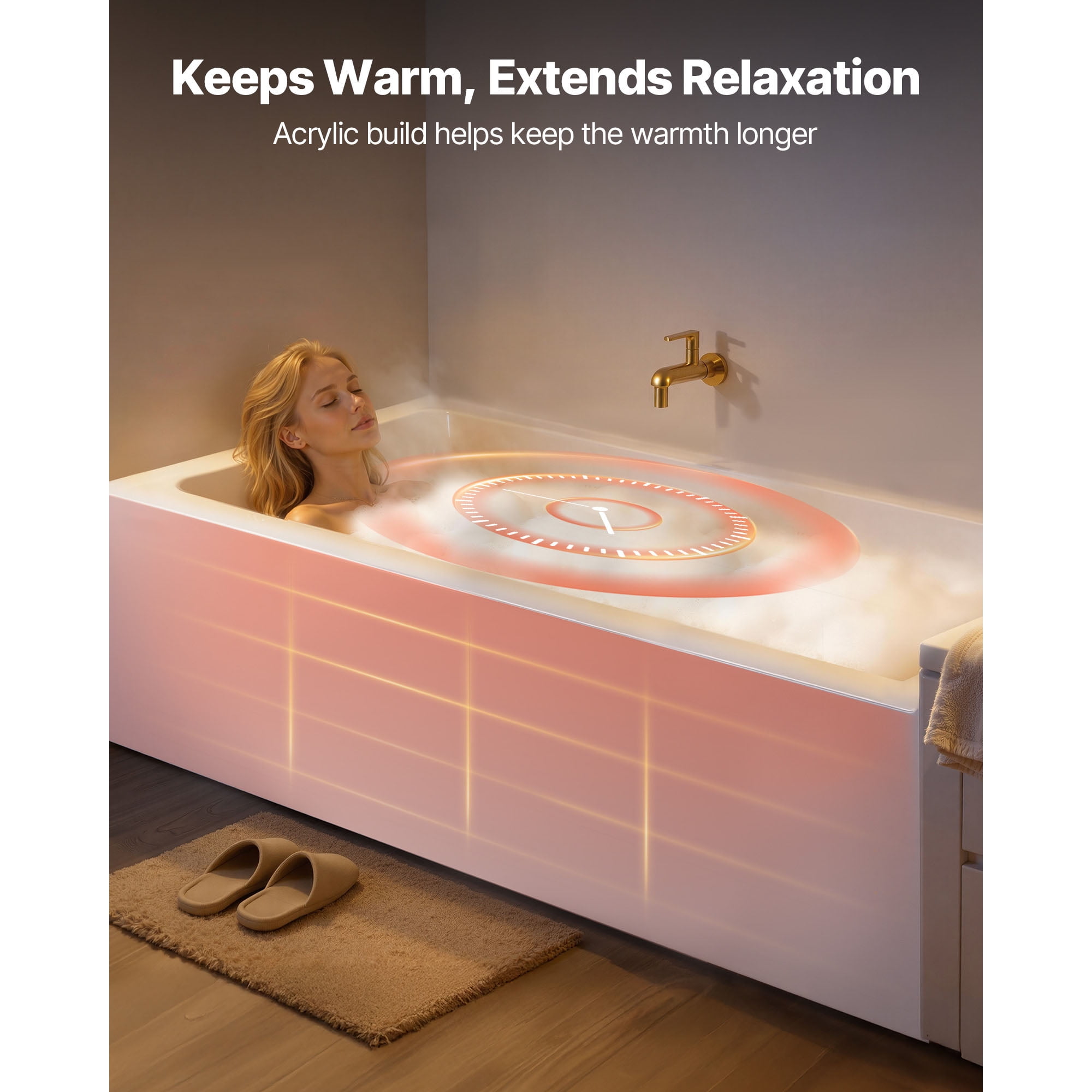 KFFKFF 54" x 30" Modern Alcove Acrylic Bathtub, Deep Soaking Tub with Right-Hand Drain and Overflow, Spacious Rectangular Bath for Bathroom with Built-In Flange, White