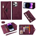 thumbnail image 1 of For iPhone 14 Pro Max Wallet Case,Women/Men A Multi-Card Slot Card Holder Premium Folio Flip Leather Protective Zipper Pocket Purse Wallet Case With Hand Strap and Shoulder Strap Case, 1 of 9