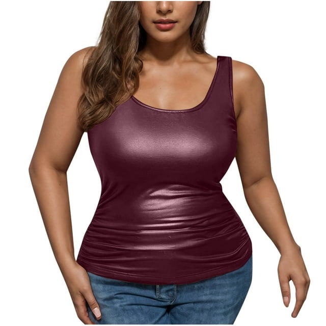 cfhntfmh Women's Plus Size Tank Top Square Neck Ruched Sleeveless Party Club Tops Summer Beach Outfit Going out Tops