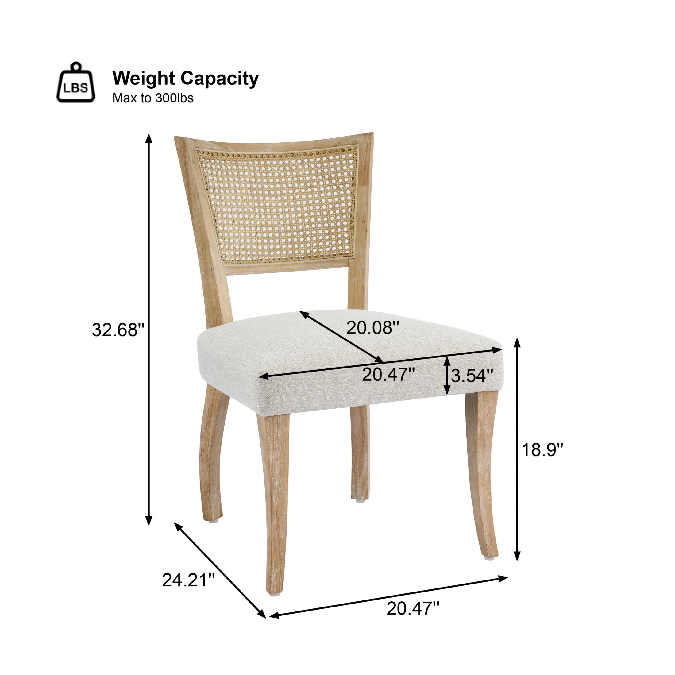 Christopher Knight Home Set of 2 Dining Chairs with Rattan Cane Back, Upholstered Seat, Natural + Beige