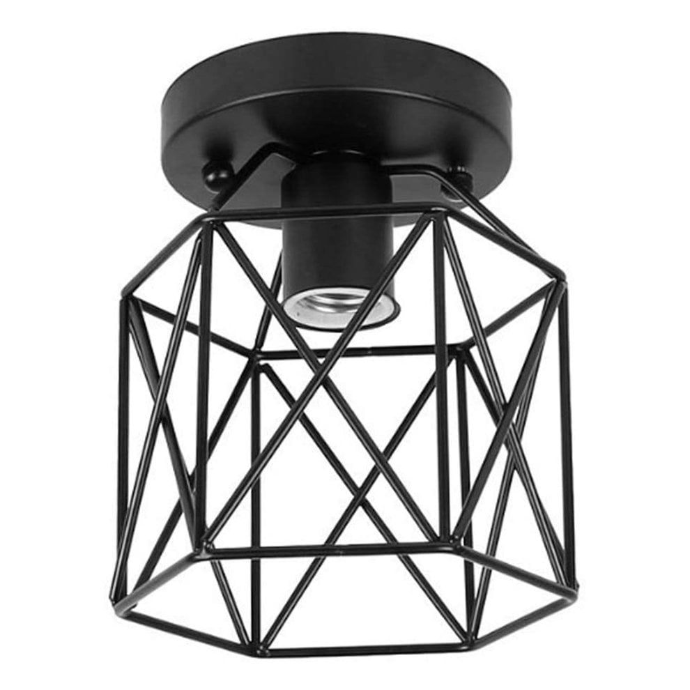Industrial Wrought Iron Ceiling Light Cage Living Room Chandelier Black