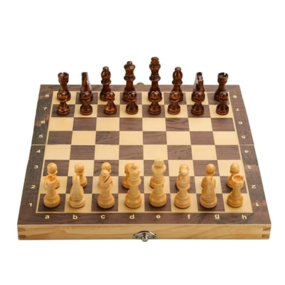 Sports 2in1 Wooden Chess Checkers Tournament Without Magnetic Portable Folding Travel Chess Set Party & Fun Board Game | For Adult