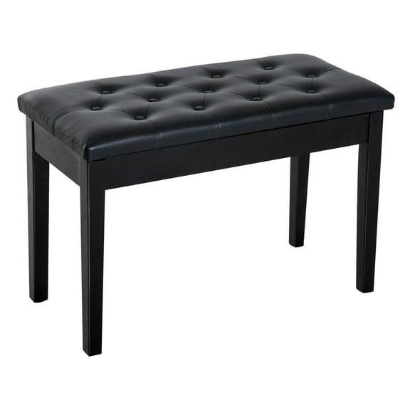 SAZYY Traditional 2-Person Piano Bench with Storage, Birchwood Frame & Faux Leather Padding, Adjustable Height, Black