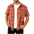 thumbnail image 2 of Men's Plaid Button Shirt Short Sleeve Lightweight Breathable Plaid Shirts Loose Work Casual Classic Tops with Pockets Orange XL, 2 of 5