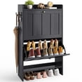 thumbnail image 4 of Aiho Shoe Storage Cabinet with 2 Flip Drawers and Open Storage, MDF Wood Narrow Shoe Cabinet, For Foyer, Hallway, Porch, Living Room, Balcony, Bedroom-Black, 4 of 11