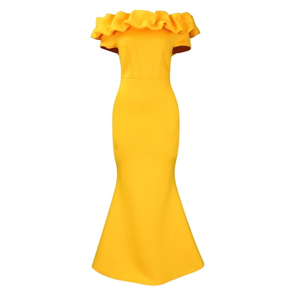 AURA Women's Off Shoulder Mermaid Maxi Dress Solid Color Pleated High Waist S-XXXL