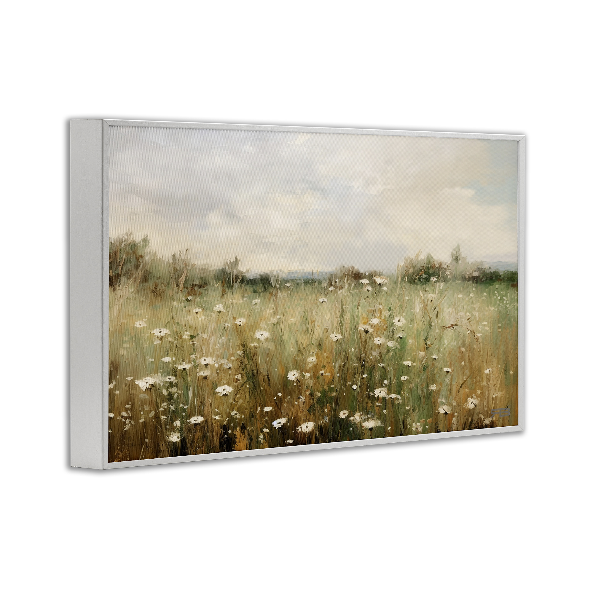 Stupell Industries Country Daisy Field Landscape Painting White Framed Art Print Wall Art, 18 x 12