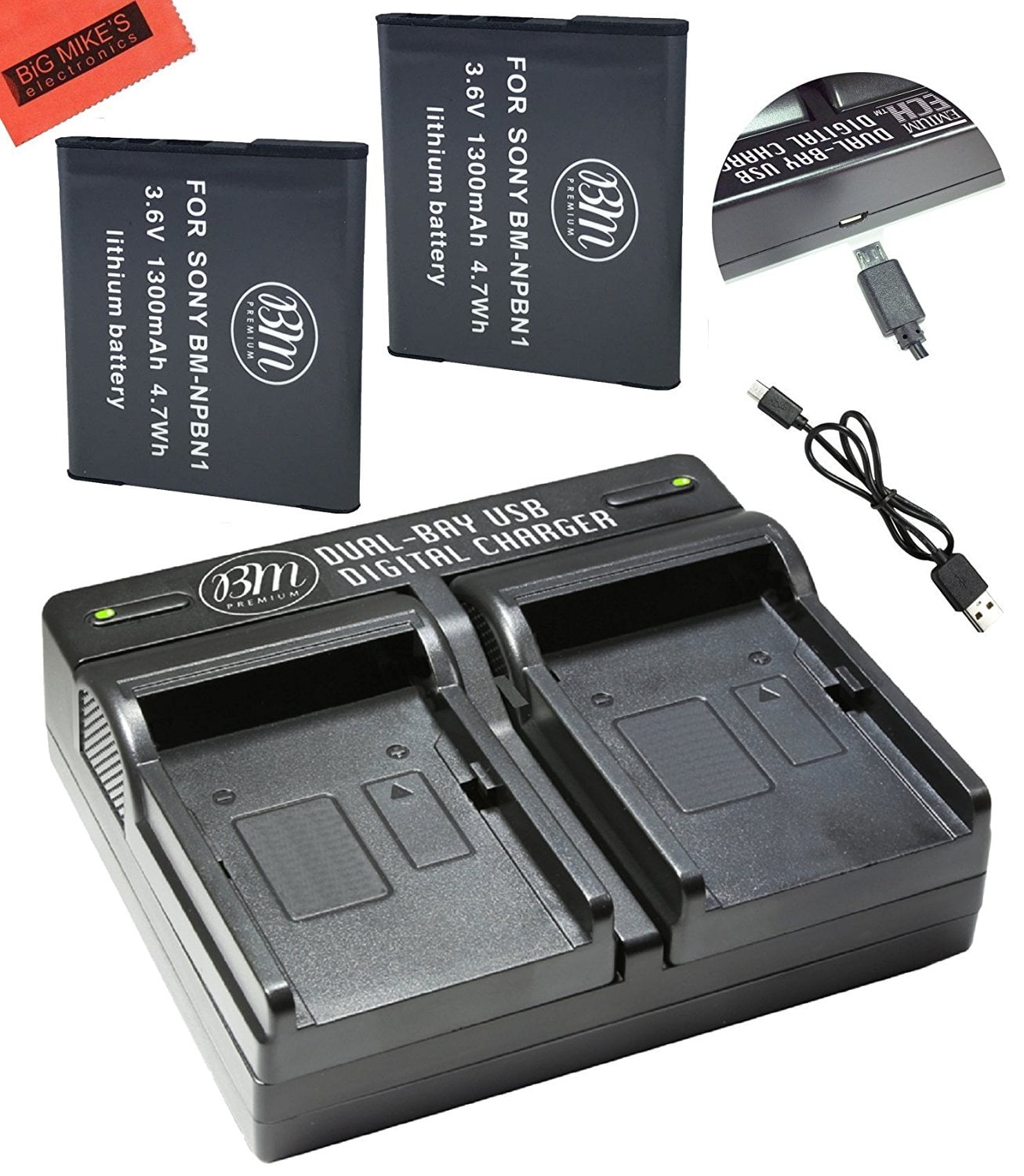 BM Premium 2 Pack of NPBN1 Batteries Dual Battery Charger for Select
