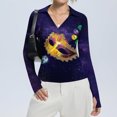 thumbnail image 4 of Womens Mardi Gras Shirts Mask Print Carnival Long Sleeve Graphic Tee Sparkly V Neck Novelty T Shirts Dark Purple M, 4 of 7