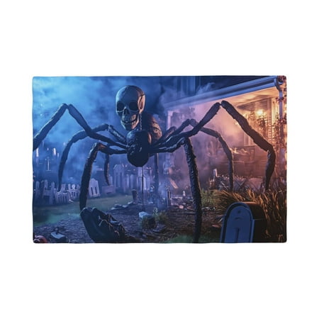 

Table Placemats Set of 6 - Halloween Skeleton Spider Tombstone 12x18 In Faux Linen Double Heat Resistant Place Mats Cloth Indoor/Outdoor Placemats Washable Table Mats for Dining Kitchen Party