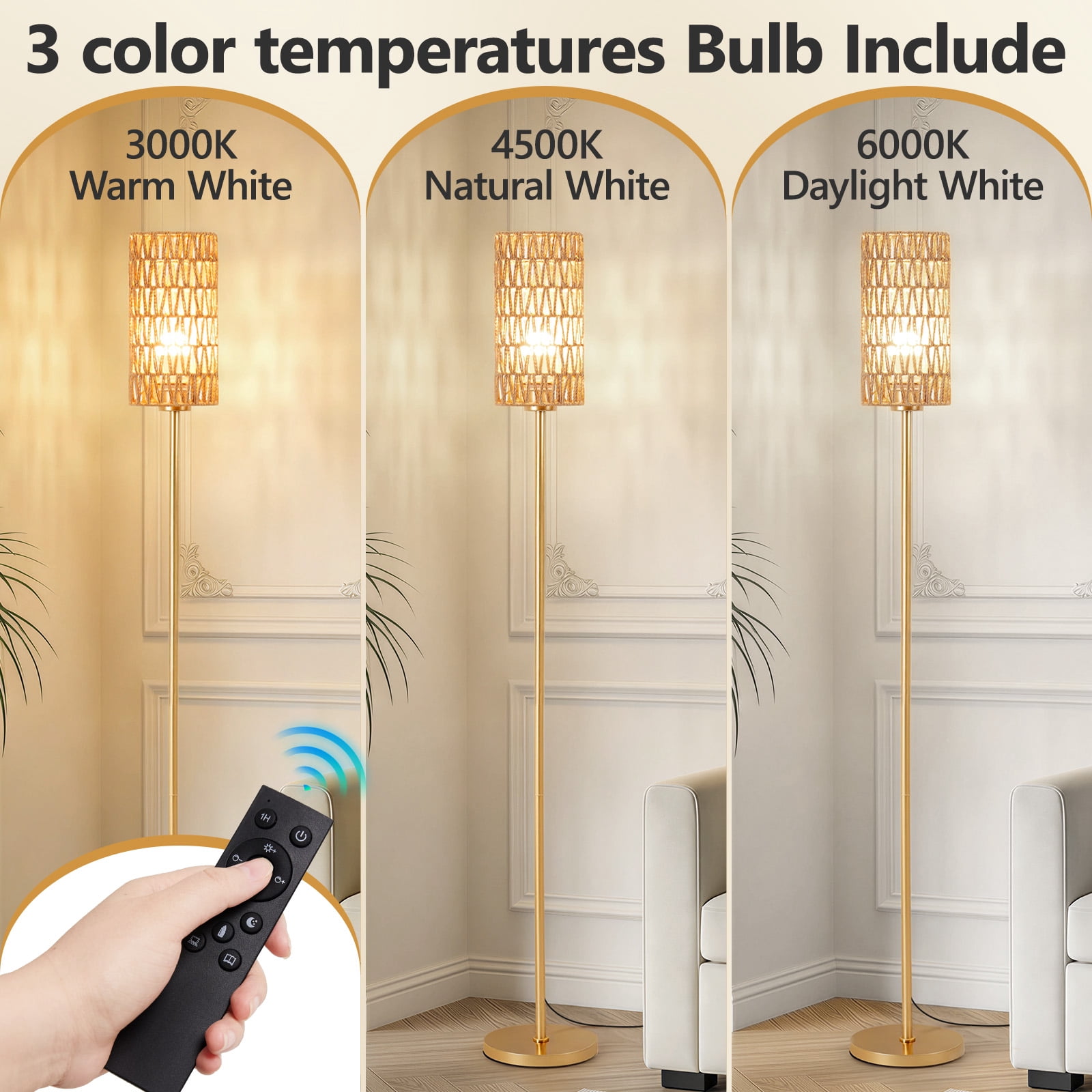Floor Lamp, Standing Lamp Tall with Remote Control for Living Room, Bedroom, Office