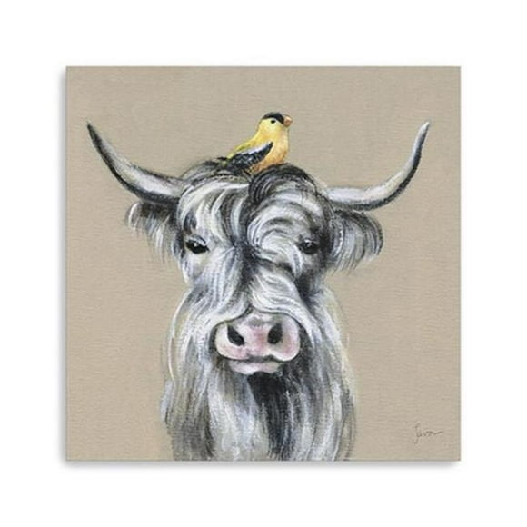 HomeRoots 398945 30 in. Cute Highland Cow Canvas Wall Art, Brown