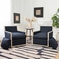 thumbnail image 5 of 27" Wide Oak Wood Frame Performance Fabric Swivel Armchair Set of 2, No Assembly Down Fill Upholstered Swivel Barrel Chair with Removable Pillow Back for Living Room, Bedroom (Indigo), 5 of 15