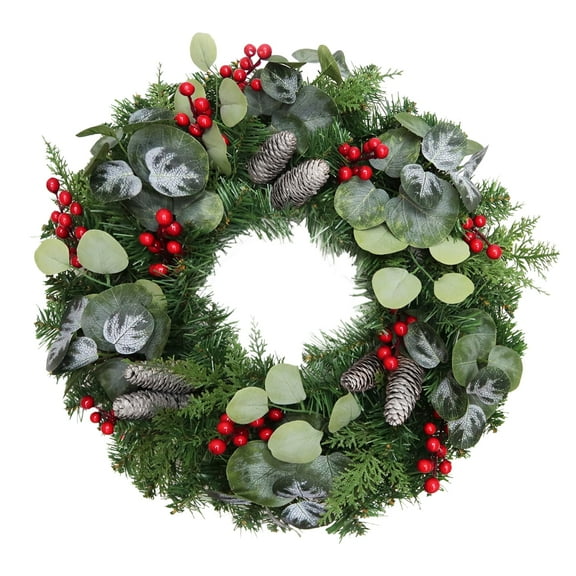 24" Eucalytpus Christmas Wreath with Red Berries in Green