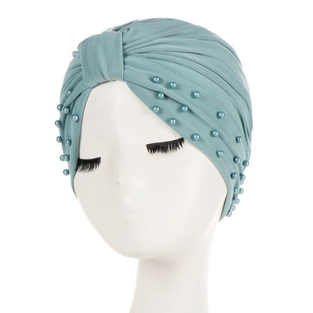 Beaded Cross Cap - KABOER 1 Pcs Women Muslim Hijab Hat Turban Beads Decor Solid Color Cap Headwear Cancer Hat