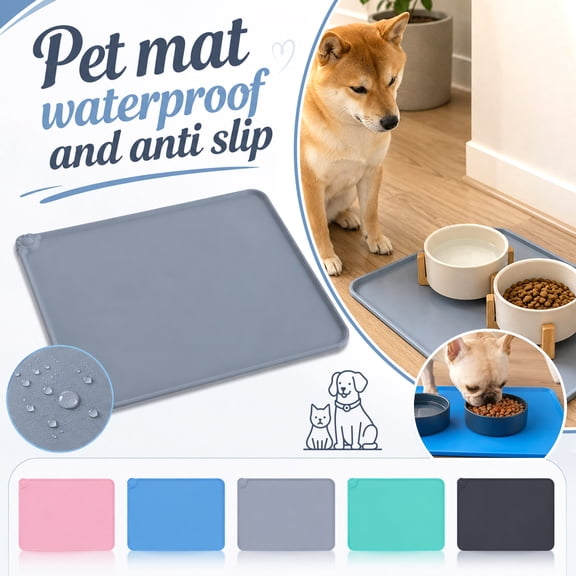 Silicone Pet Food Mat – Waterproof Non-Slip Feeding Tray for Dog & Cat Bowls,Foldable Easy-Clean Place Mat with Spill-Proof Edge
