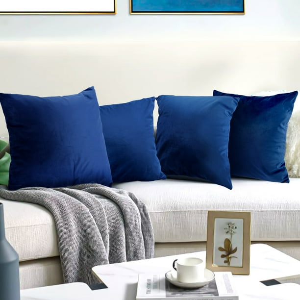 18x18 Velvet Throw Pillow Covers, Couch Pillow Covers, Navy Blue Soft