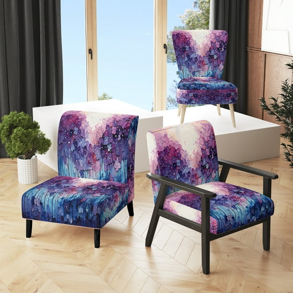 Designart "Dreaming in Indigo II" Purple Abstract Landscape Upholstered Accent Chair - Modern Arm Chair For Bedroom