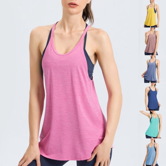 WEIee Ladies Tank Tops Tshirt for Women Summer Crewneck Sleeveless Open Back Halter Top Blouse Solid Color Breathable Loose Fit Tops Ladies Workout Tank Tee Blue L